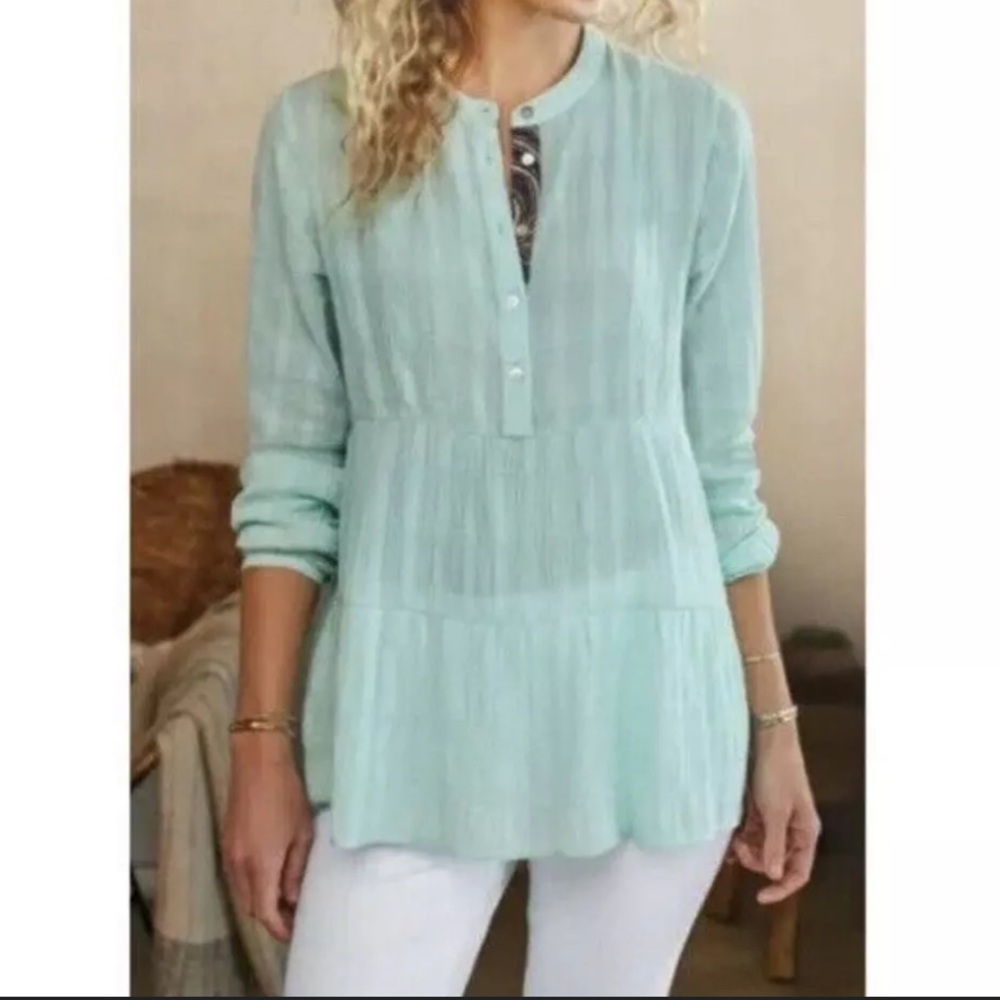 Soft Surroundings Gloria Gauze Henley Tunic Beach Beachy Cotton Coastal